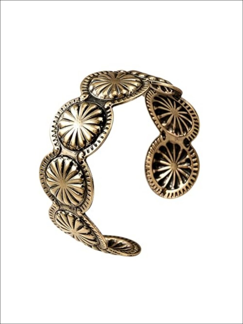 Western Concho Sunburst Engraved Open Cuff Bracelet